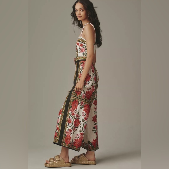 FARM Rio Sand Wonder Rio Sleeveless Euroflax Premium Linen Wide Leg Jumpsuit - Picture 4 of 9